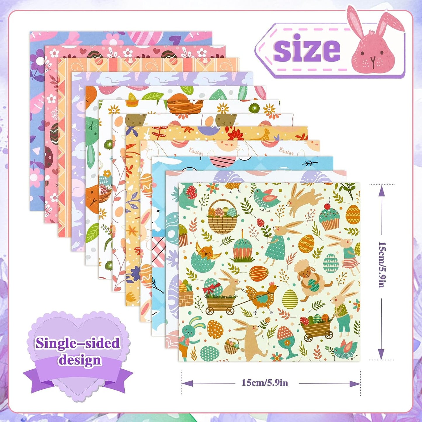 Konsait 24 Sheet Spring Easter Pattern Paper Bunny Rabbit Egg Floral 6x6 Scrapbook Paper Spring Decorative Cardstock Easter Supplies for Diy Making Greeting Cards and Decorating Photo Albums BST326L