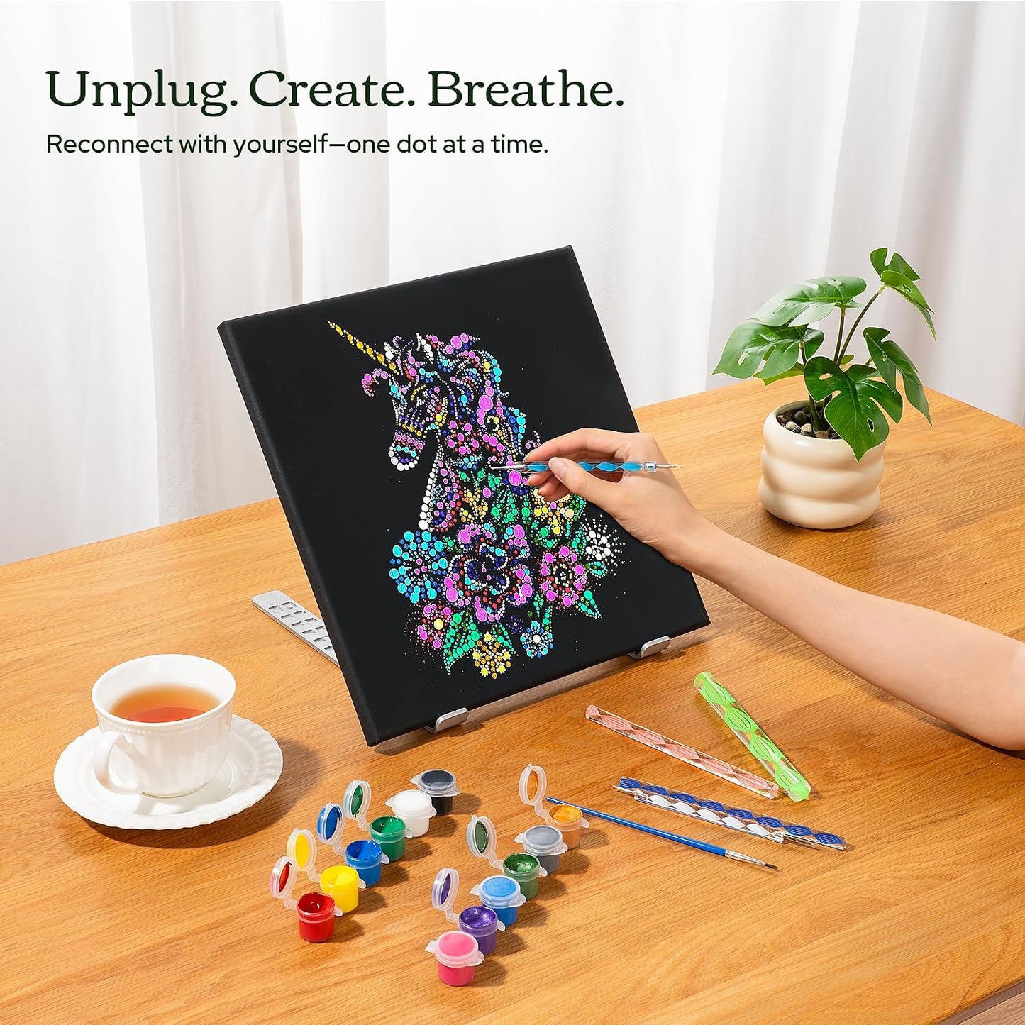 MoonGarden Mandala Dot Painting Canvas Kit – Complete Canvas Art Set with Stencils, Acrylic Paint, Dotting Tools & Canvases – Mindful DIY Craft Kit for Adults - Relaxing and Creative Activity BST326H