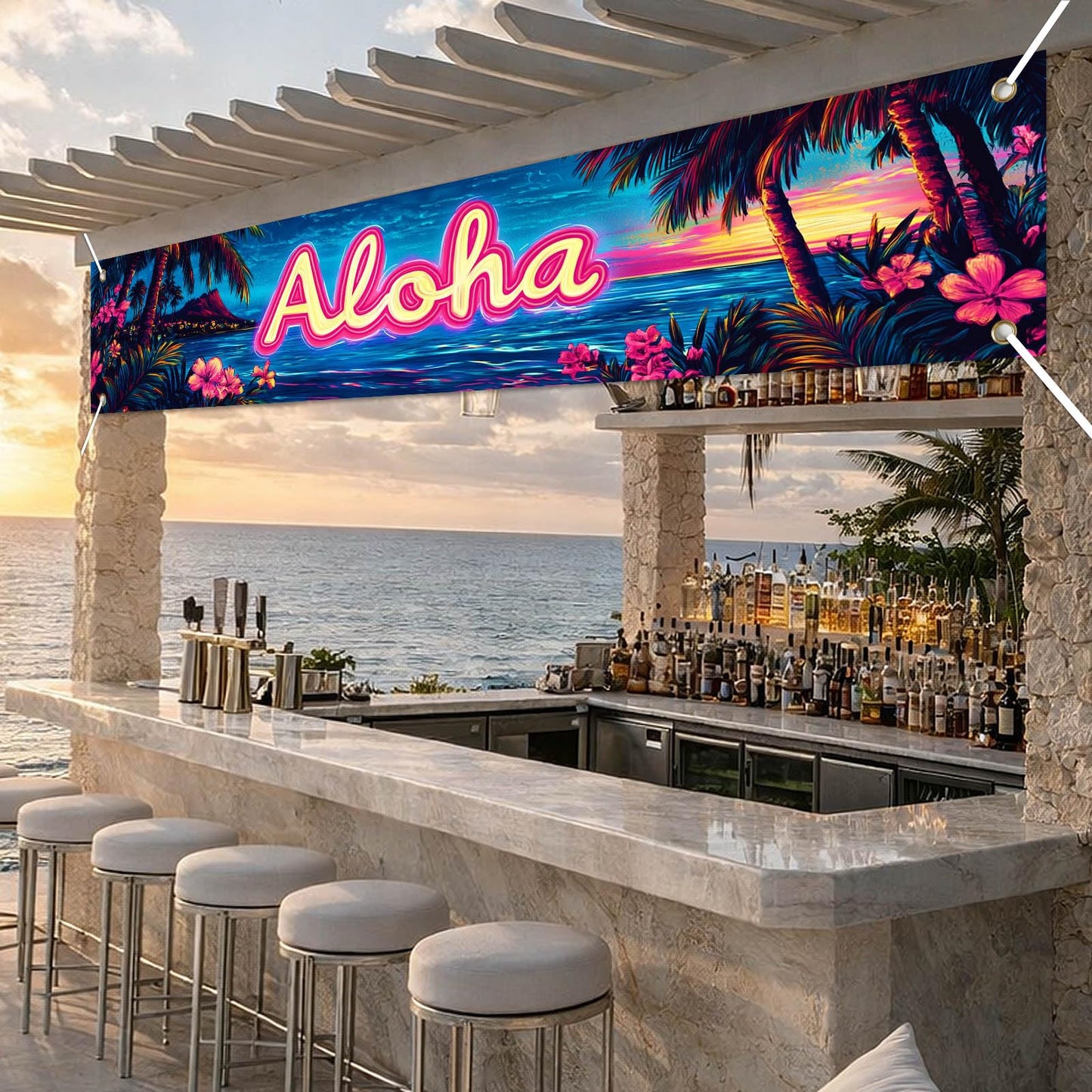 BlissYard Hello Summer Banner 118 x 20 Inch Pool Party Decorations Beach Surfboard Watermelon Tropical Fence Sign Hawaiian Luau Outdoor Backyard Wall Decor BST220