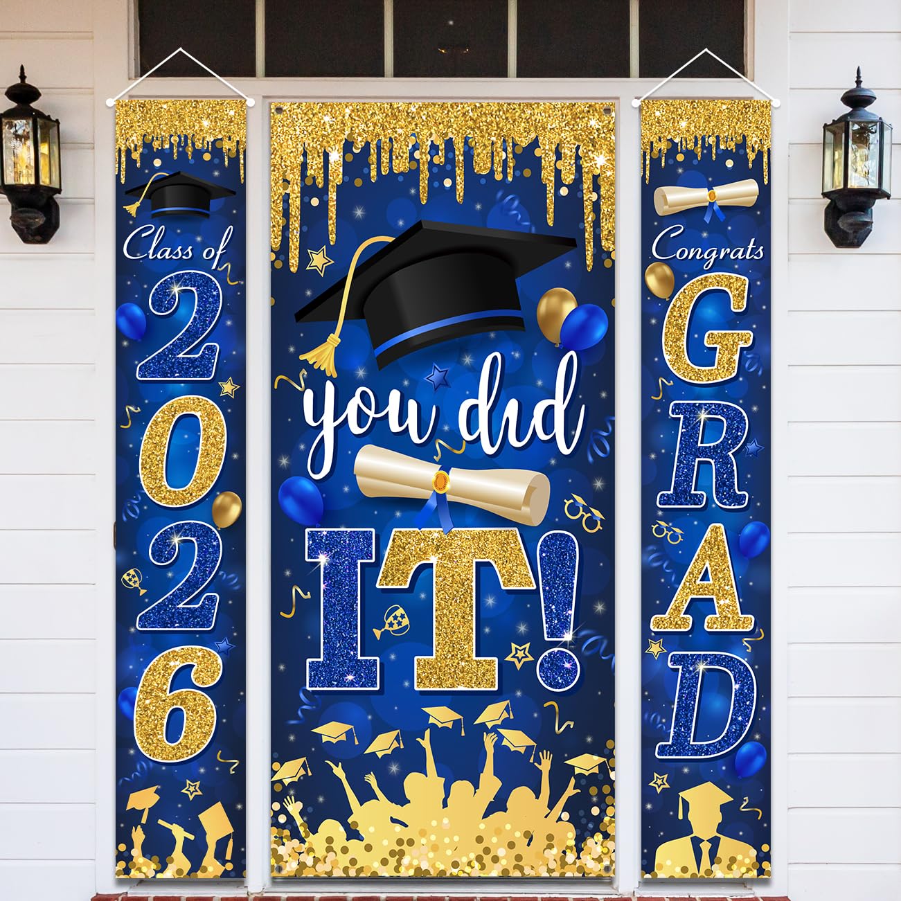 Graduation Decorations Class of 2026 Purple and Gold Congrats Grad Banner and You Did It Door Cover for High School College Graduation Party Supplies(Purple) BST326H