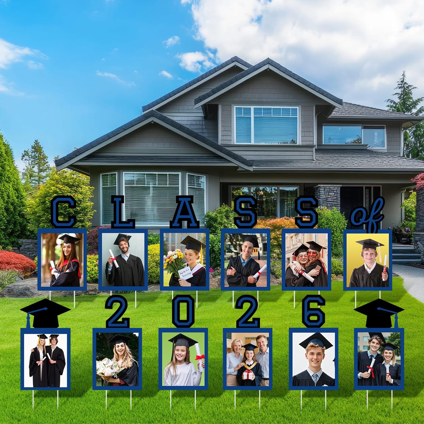 12 Pcs Graduation Photo Yard Sign Decorations 2026, K-12 Grade Graduation School Picture Frame Lawn Sign with Stakes for Kindergarten Middle High School Class of 2026 Grad Party Decorations, Red WN420