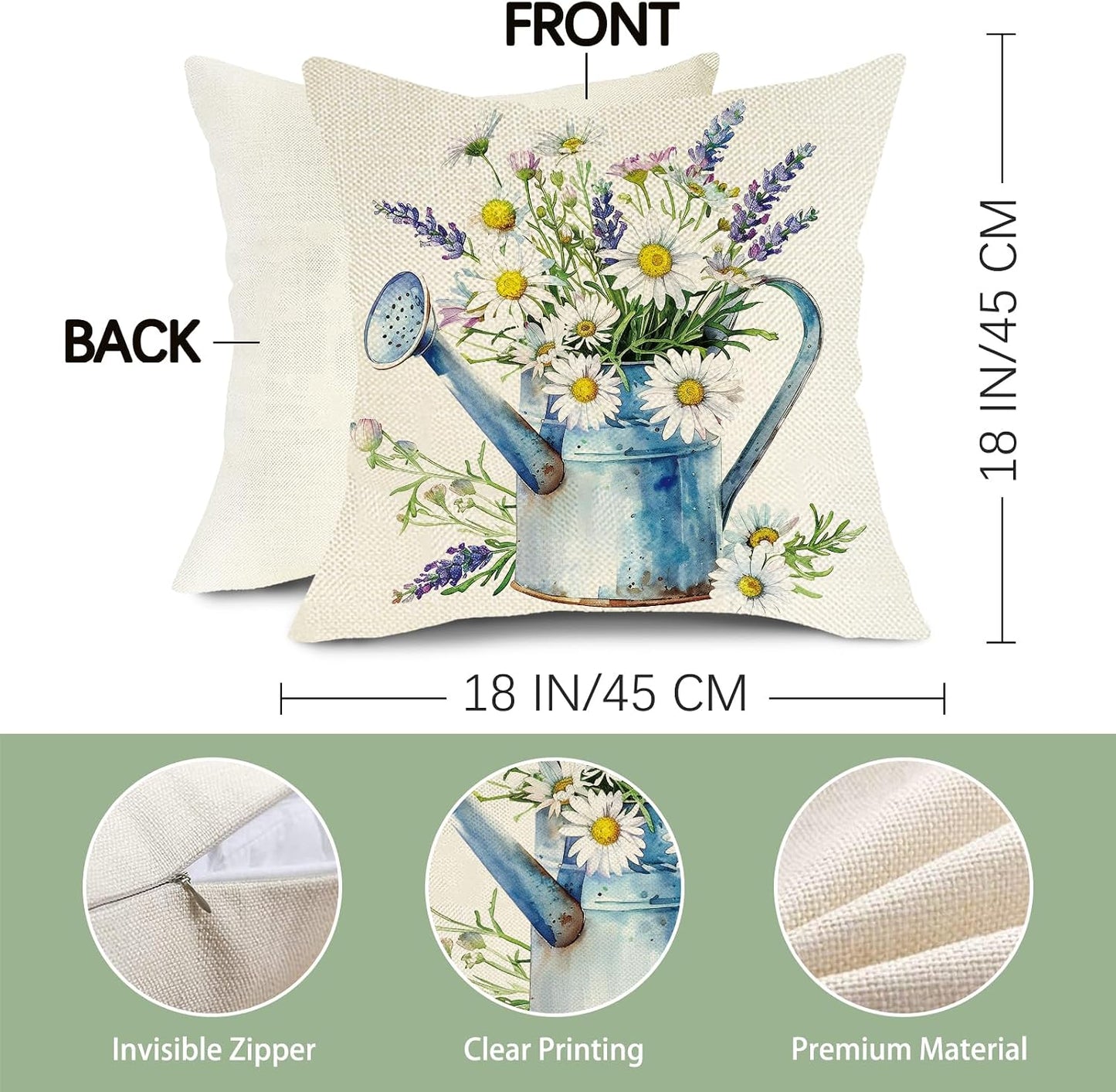 Spring Summer Daisy Flower Decorative Throw Pillow Covers | 18 x 18 Set of 4, Home Sweet Home Floral Wreath Watering Can Boots Porch Home Decor, Live Laugh Love Farmhouse Sofa Couch BST202