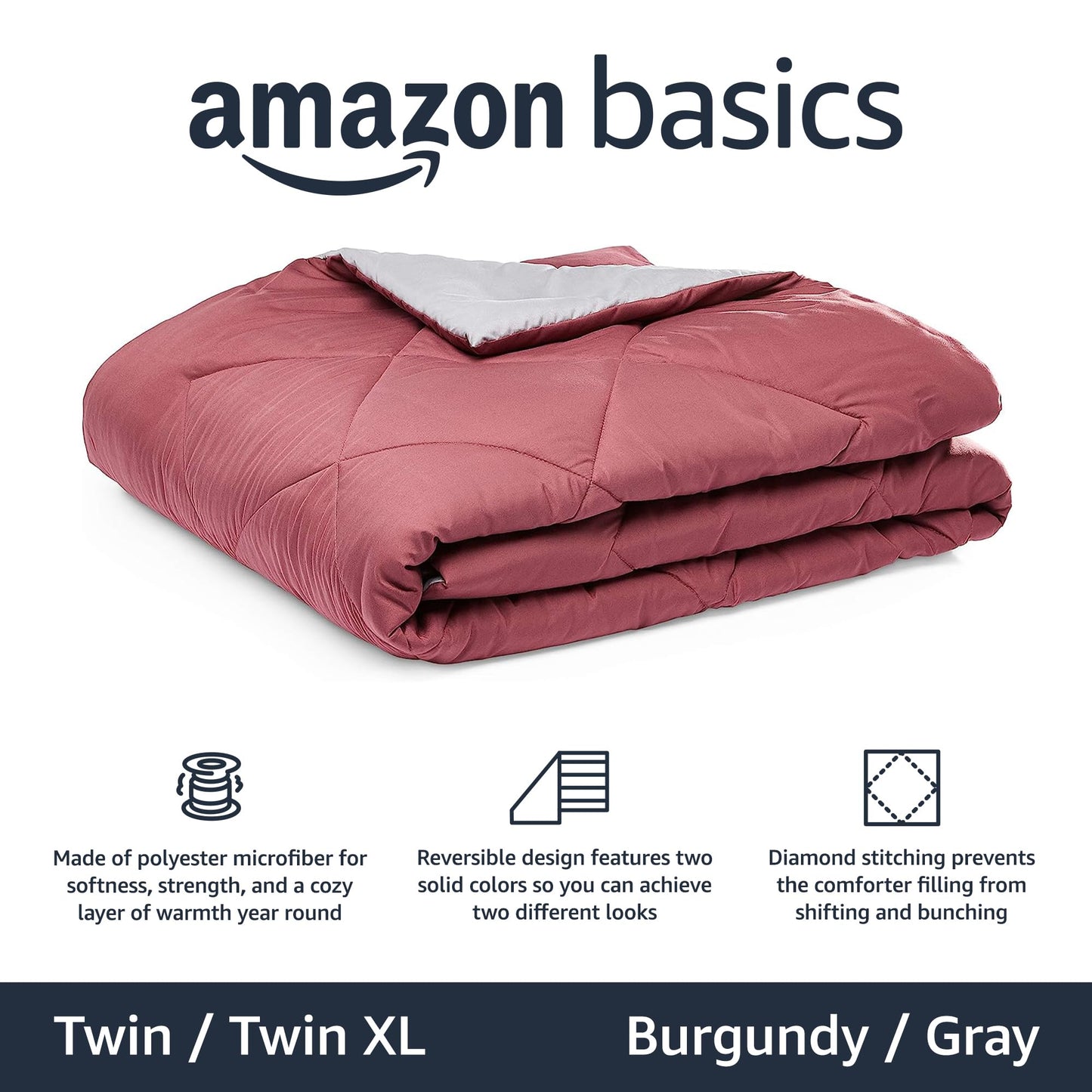 Amazon Basics Comforter Blanket, Reversible, Lightweight Microfiber, Machine Washable, All Season, Full/Queen, Black/Grey