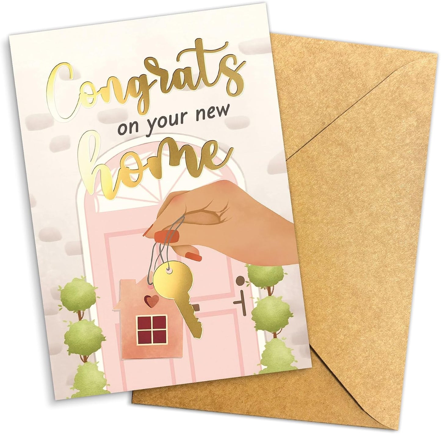Congrats on Your New Home Housewarming Greeting with Gold Lettering and Key Design, Funny Congratulations Gift for New Homeowners, First-Time Buyers, Friends, Neighbors, Real Estate Clients Single 5.3''x8'' with Envelope BST326L