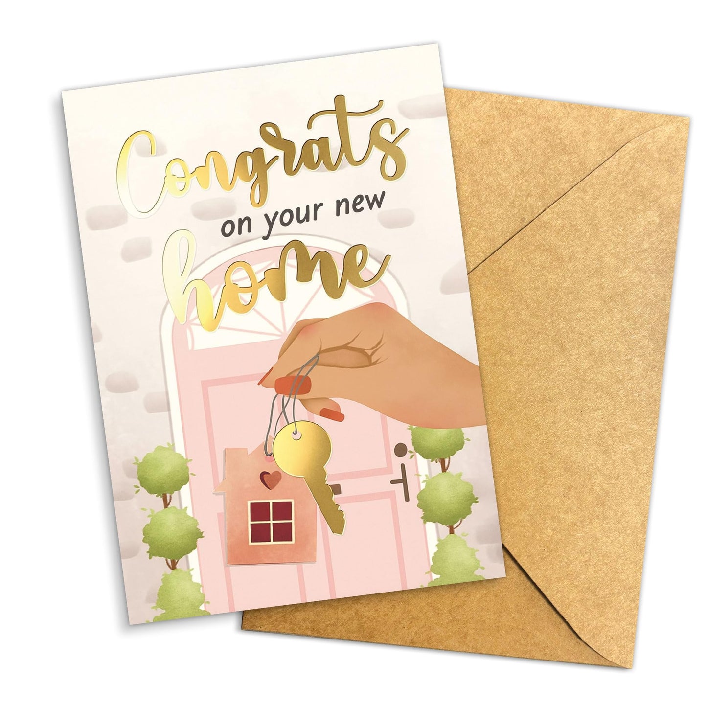 Congrats on Your New Home Housewarming Greeting with Gold Lettering and Key Design, Funny Congratulations Gift for New Homeowners, First-Time Buyers, Friends, Neighbors, Real Estate Clients Single 5.3''x8'' with Envelope BST326L