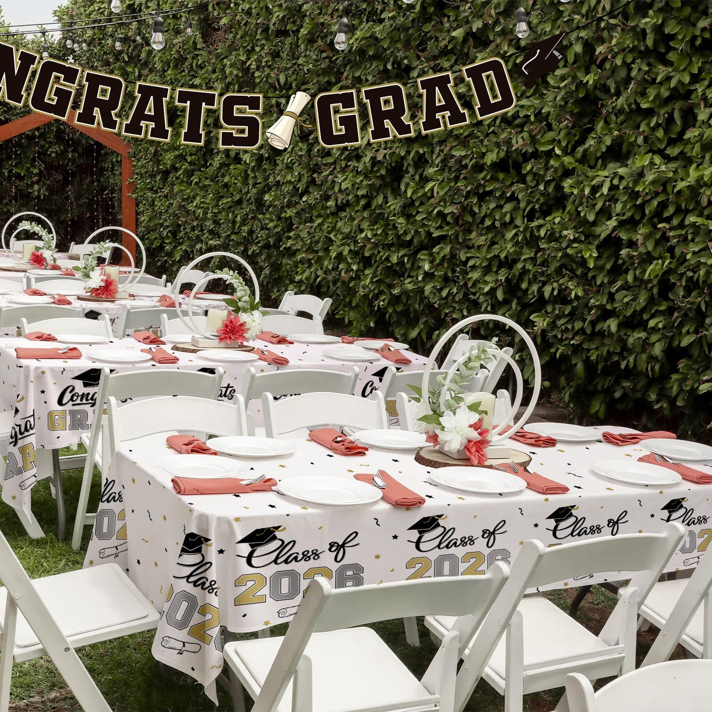 Gatherfun 2026 Graduation Decorations : 2-Pack Congrats Grad Disposable Tablecovers - Class of 2026 Red Themed Table Cloths, for Graduation Party Supplies & Graduation Backdrop, 54" X 108" BST326L