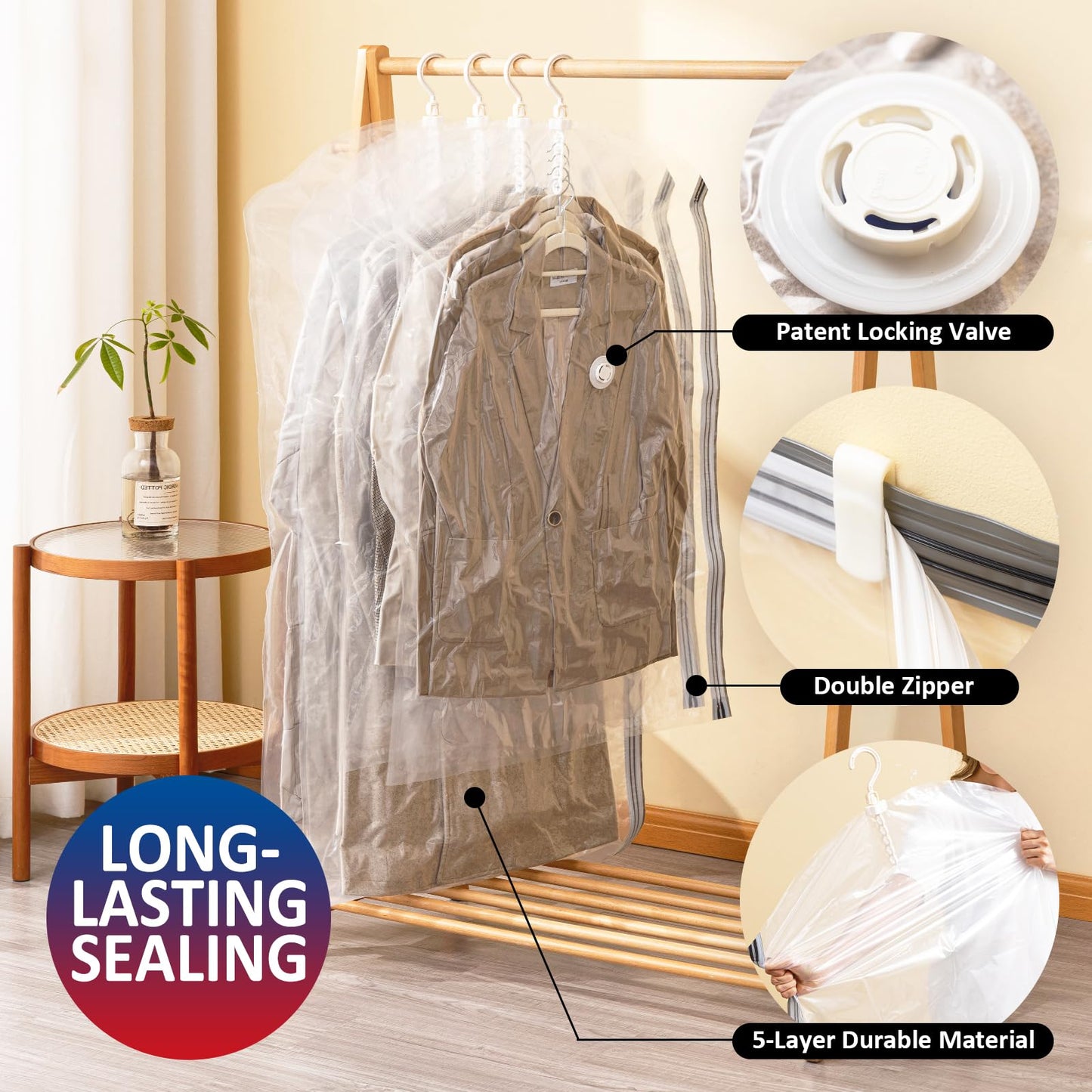 Hanging Vacuum Storage Bags, 6 Pack Hanging Storage Bags for Clothes With Electric Pump N27