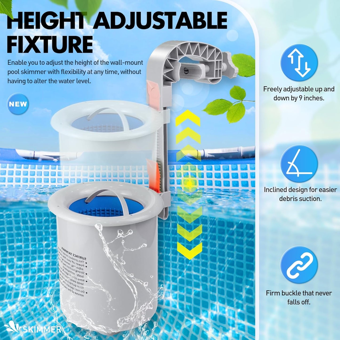 DeeprClean Above Ground Pool Surface Skimmer, Automatic Pool Skimmer for Top of Water N3233
