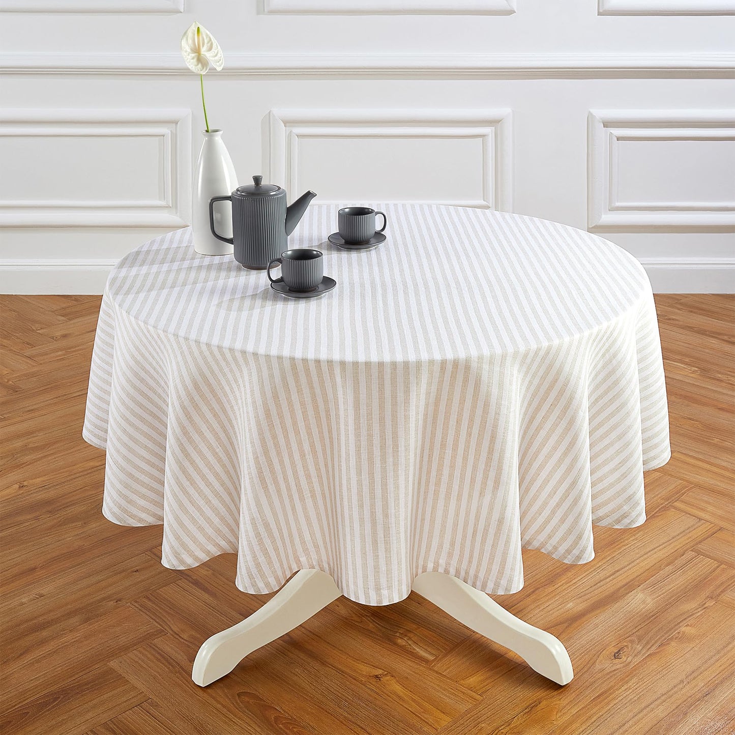 Solino Home 100% Linen Table Cloth, Throw, 52 x 52 in, Coral, Amalfi Stripe | Striped Linen Tablecloth a neat topper for bistro, card and side tables | Coral and White | Pure Linen | OEKO-TEX Certified BST326SOLH