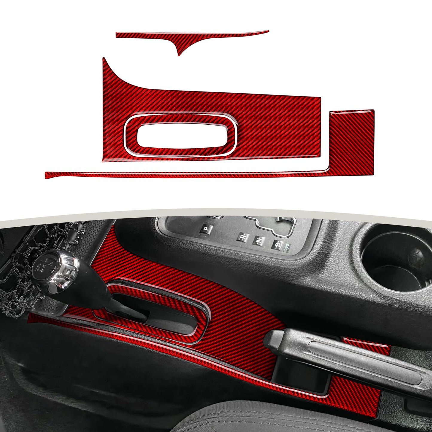 Car Gear Shift Lower Panel Sticker Carbon Fiber Decal Interior Trim Cover for Jeep Wrangler 2011 2012 2013 2014 2015 2016 2017 Accessories (Red) BST220