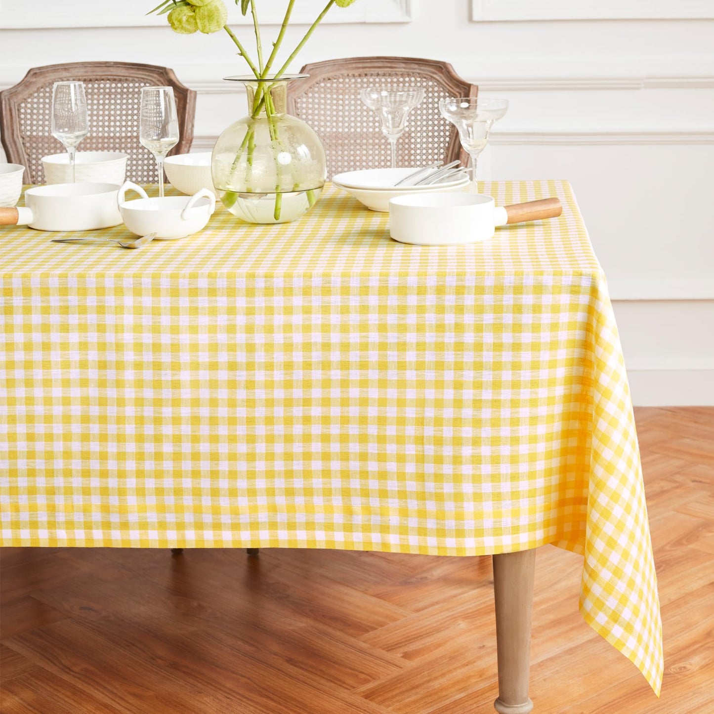 Solino Home 100% Linen Table Cloth, Throw Apricot, Gingham Check 52 x 52 in | Checkered Linen Tablecloth a neat topper for bistro, card and side tables | checkered weave | Pure Linen | OEKO-TEX Certified BST326SOLH
