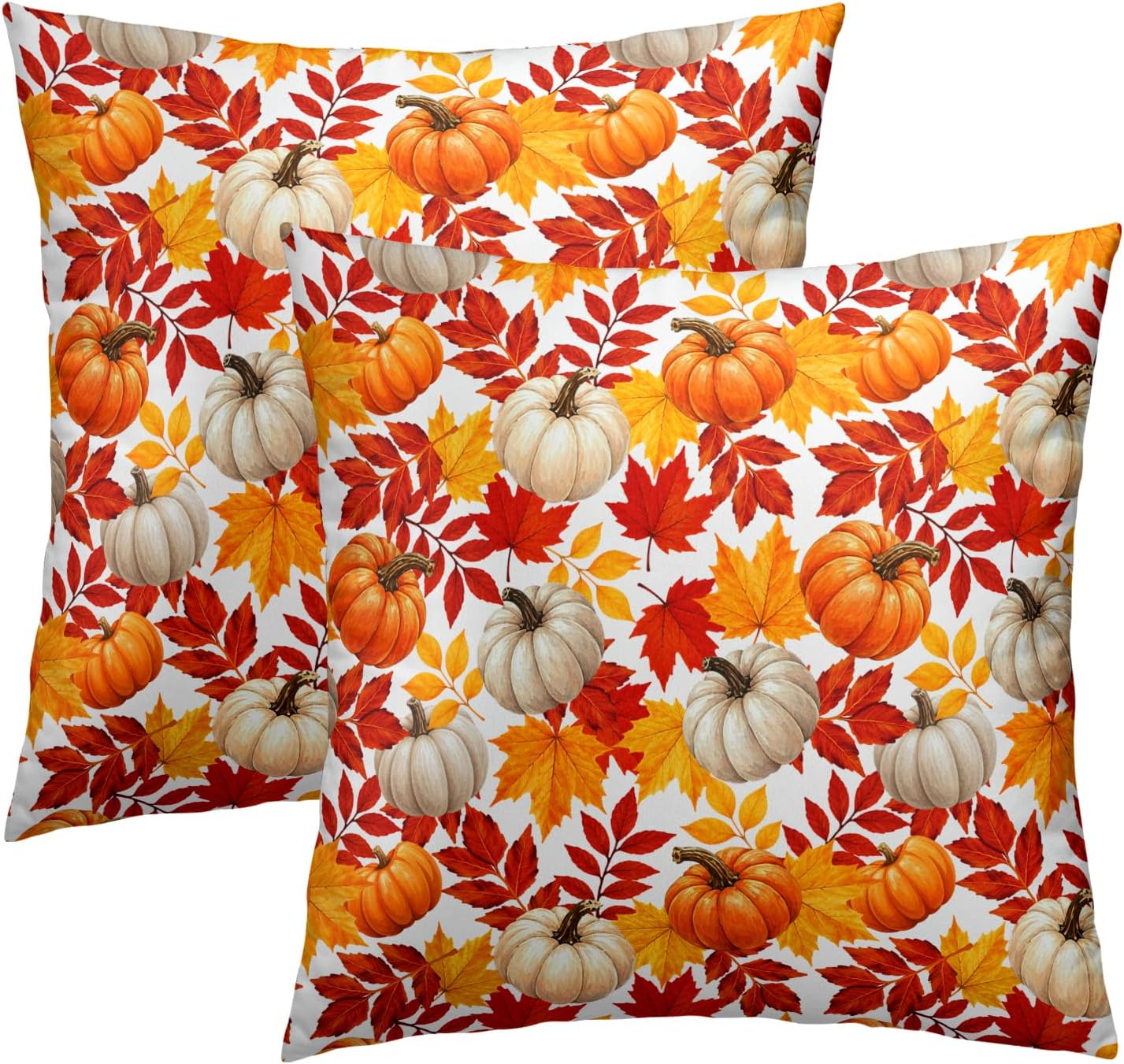 Fall Pumpkin Throw Pillow Cover 18x18inch Set of 2 Autumn Maple Leaf Pillowcases Orange Fall Leaves Cotton Cushion Case for Thanksgiving Farmhouse Home Couch Sofa Patio Decor BST202