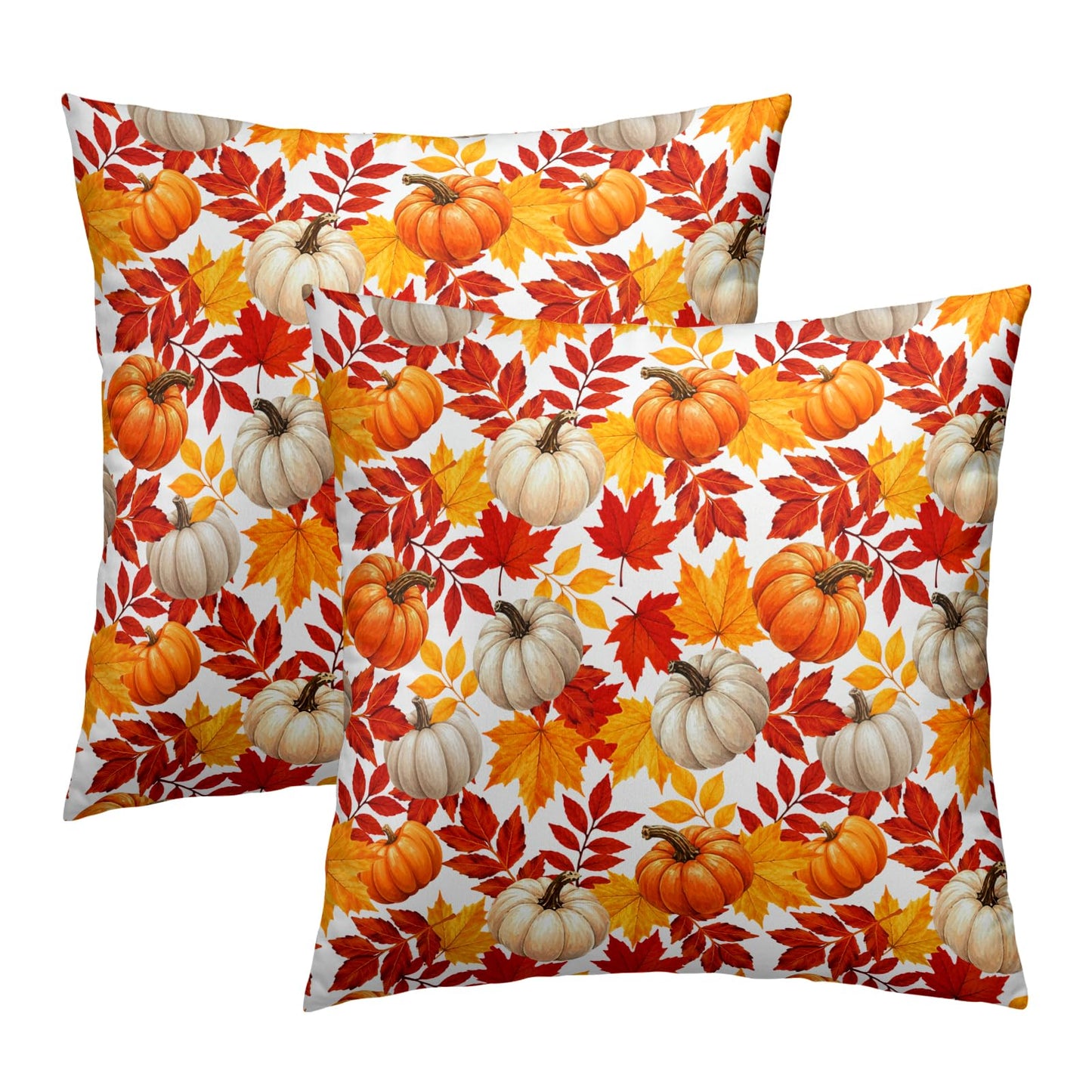 Fall Pumpkin Throw Pillow Cover 18x18inch Set of 2 Autumn Maple Leaf Pillowcases Orange Fall Leaves Cotton Cushion Case for Thanksgiving Farmhouse Home Couch Sofa Patio Decor BST202
