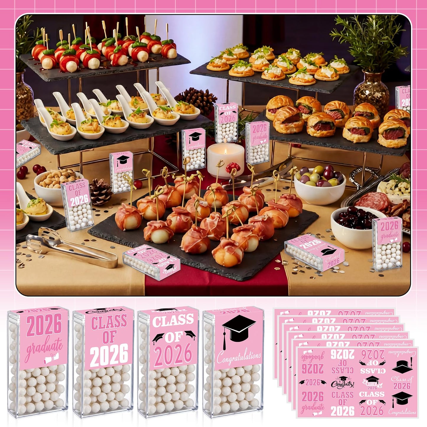 AceOrbit 2026 Graduation Candy Jar Bulk for 24 Guest 3.54 Inch Empty After Dinner Candy Tube Buffet Container Acrylic Box with Sticker for Class of 2026 End of Year Gifts Multi-item Party Favor(Blue) WN420