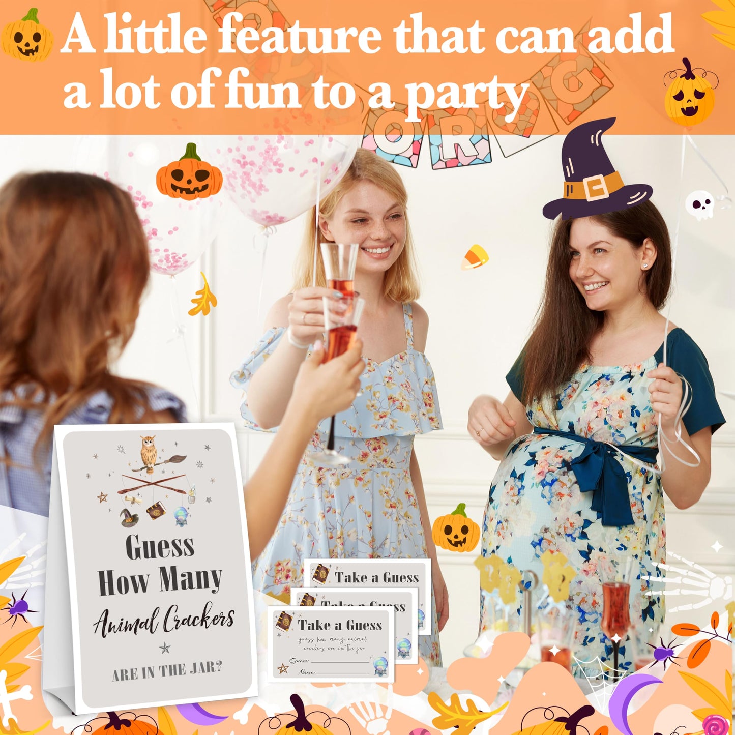 Halloween Baby Shower Measure The Baby Bump, 1 Self-Standing Sign + 50 Tickets for Little Ghost Gender Reveal Announcement Party Favor Supplies - D12 BST326L