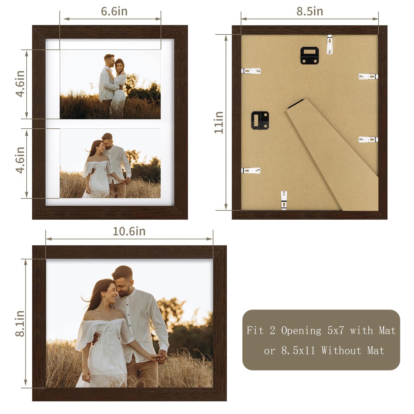 YESKAY 12x16 Picture Frame - 12 x 16 Photo Frame Made of Solid Oak Wood and Real Glass,Display Picture 4 Opening 5x7 with Mat or 12x16 Without Mat for Wall Mounting(Color Walnut) BST326H
