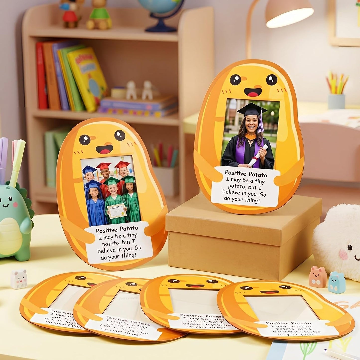 AceOrbit 10 Pcs 4"x 6" Emotional Support Potato Frame Employee Positive Gifts Inspirational Potato Desk Accessories Party Favors Wood Cute Table Decor for Graduate Teacher Colleague BST326H