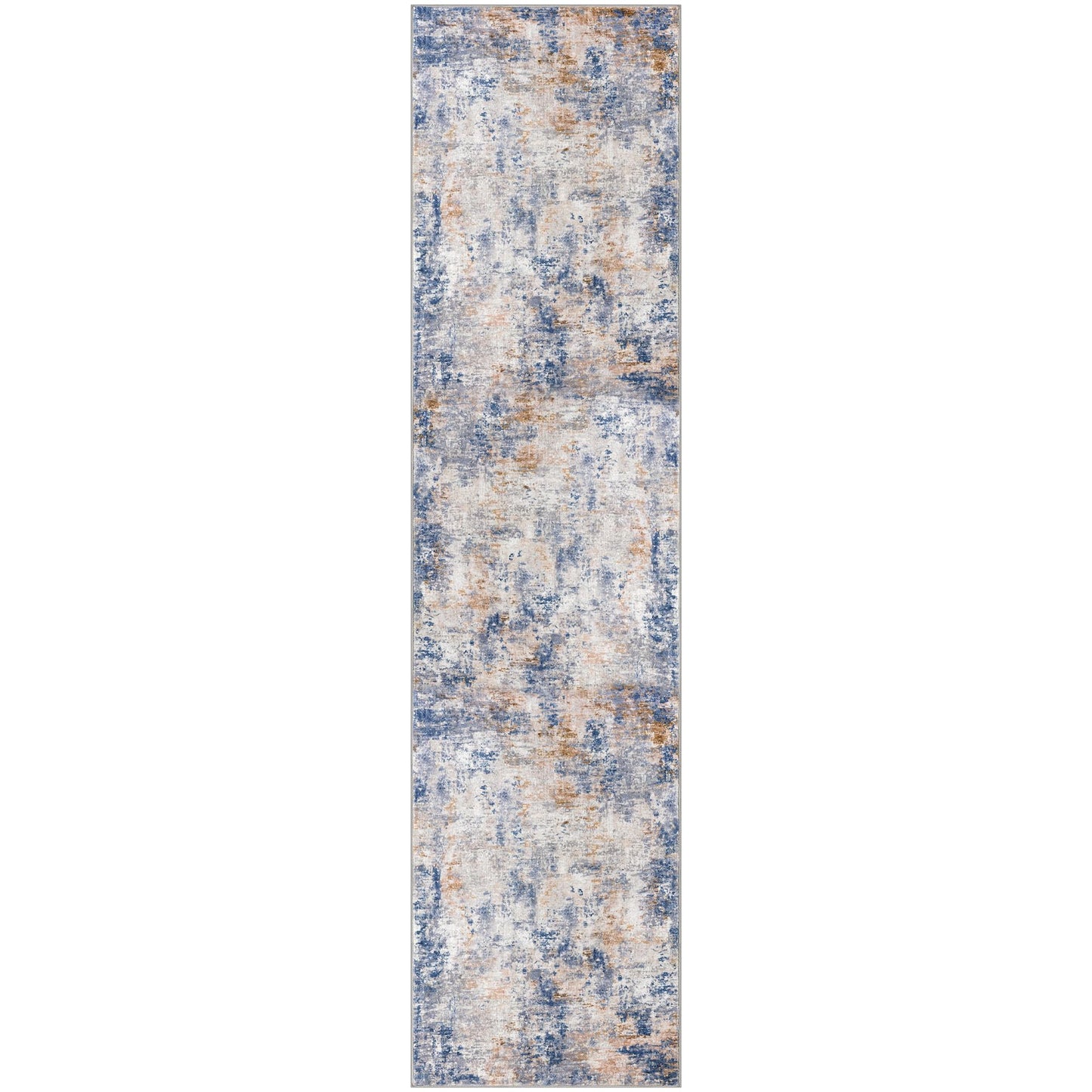Lansny Modern Abstract Runner - 2x5, Beige Grey Washable Kitchen Entryway Rug Mat Non-Slip Soft Neutral Hallway Rug Thin Print Faux Wool Carpet for Bedroom Laundry Room Indoor BST220