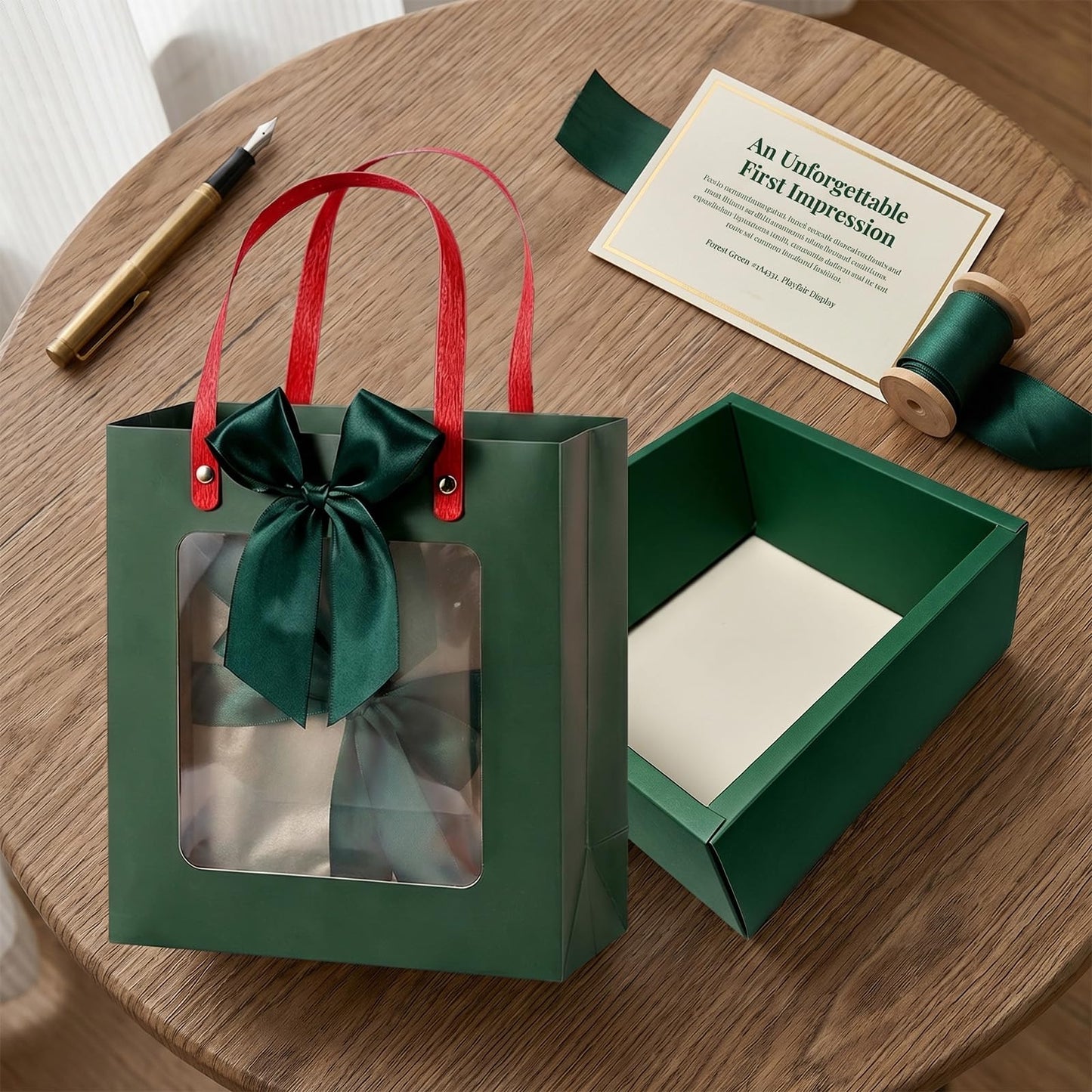 Premium Reusable Gift Bag with Matching Box, Durable Birthday Present Bag, Premium Paper Set for Wedding, Valentine's Party, Friends Celebration (Beige 1pack) BST202