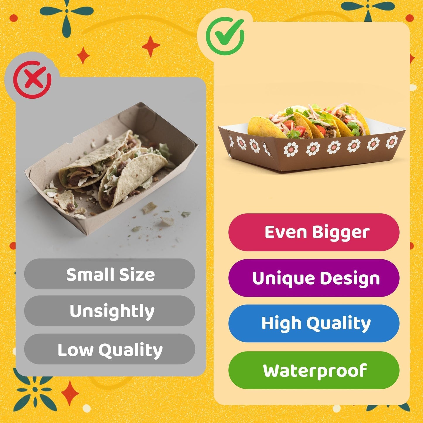 Mexican Taco Nights Food Trays 100Pcs Mexican Nacho Popcorn Unassembled Trays Snack Candy Holder Disposable Paper Plates Holiaday Carnival Party Supplies Concession Stand Food Containers BST202