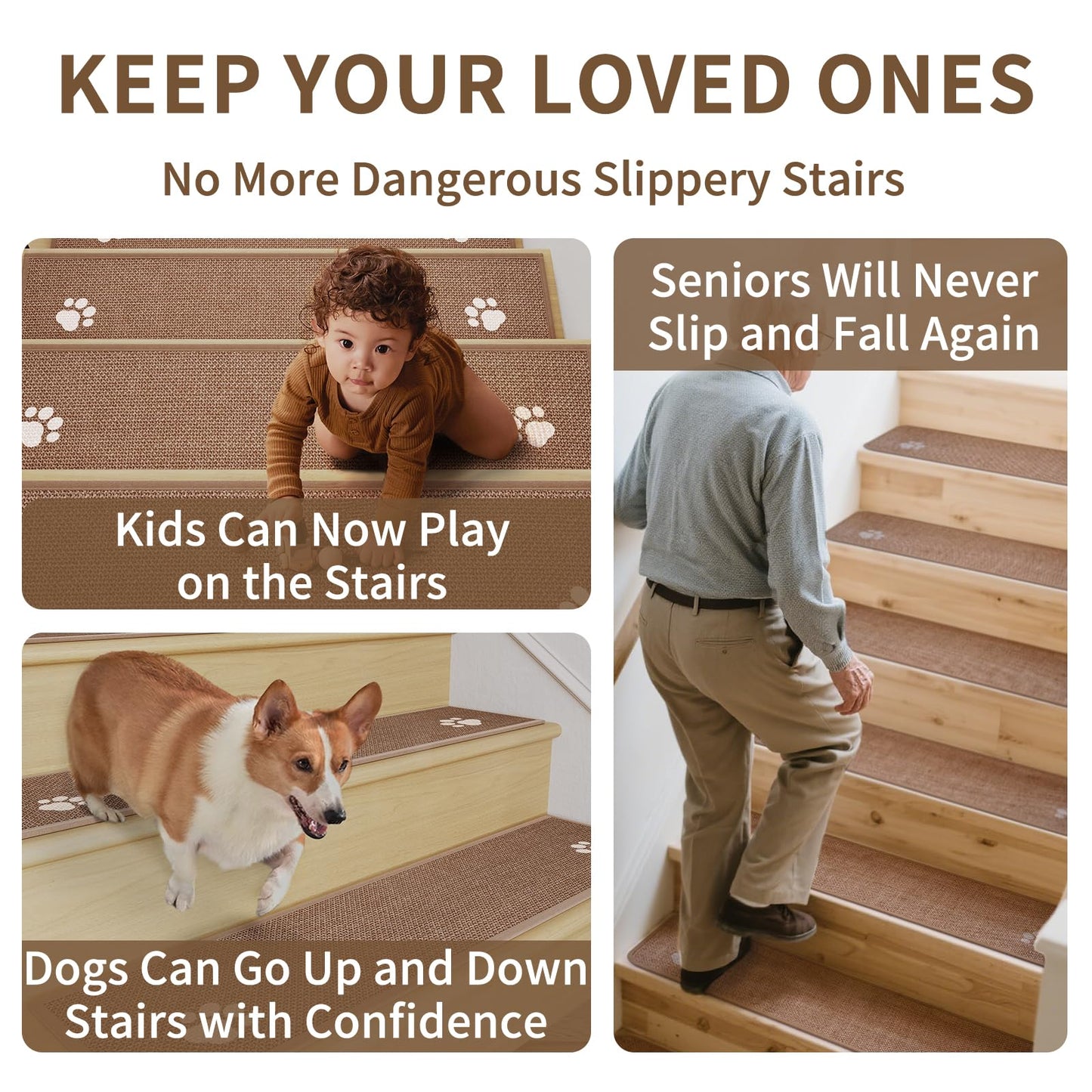 YDKGL Stair Treads Non Slip Indoor 4PCS, Rubber Backing Stair Runner Rugs for Wooden Steps, Residue Free Stair Carpet Treads for Kids Elders and Pets, Machine Washable Stair Mats, Gray, 8" x 30" WN420