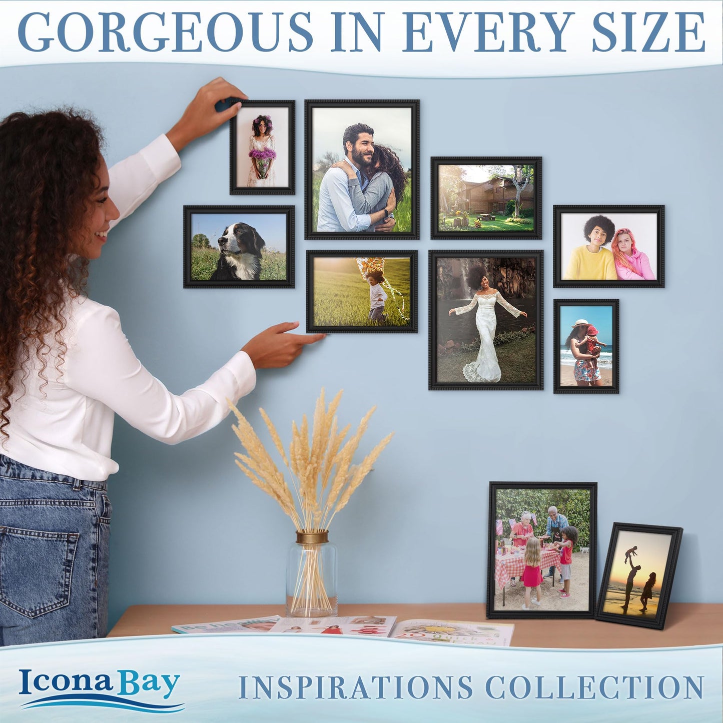 Icona Bay Combination White Picture Frames Set - 10 PC (Five 4x6, Three 5x7, Two 8x10), Inspirations Collection Multi-Pack for Contemporary Wall Gallery BST220