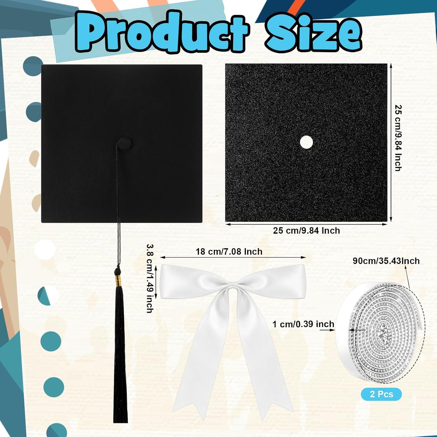 Dunzoom Black DIY Graduation Cap Decorations Kit Rhinestone Grad Cap Topper with Tassel White Bow Glitter Graduation Hat for Class of 2026 Graduate Ceremony Adult Grad Party Gift Art Craft WN420