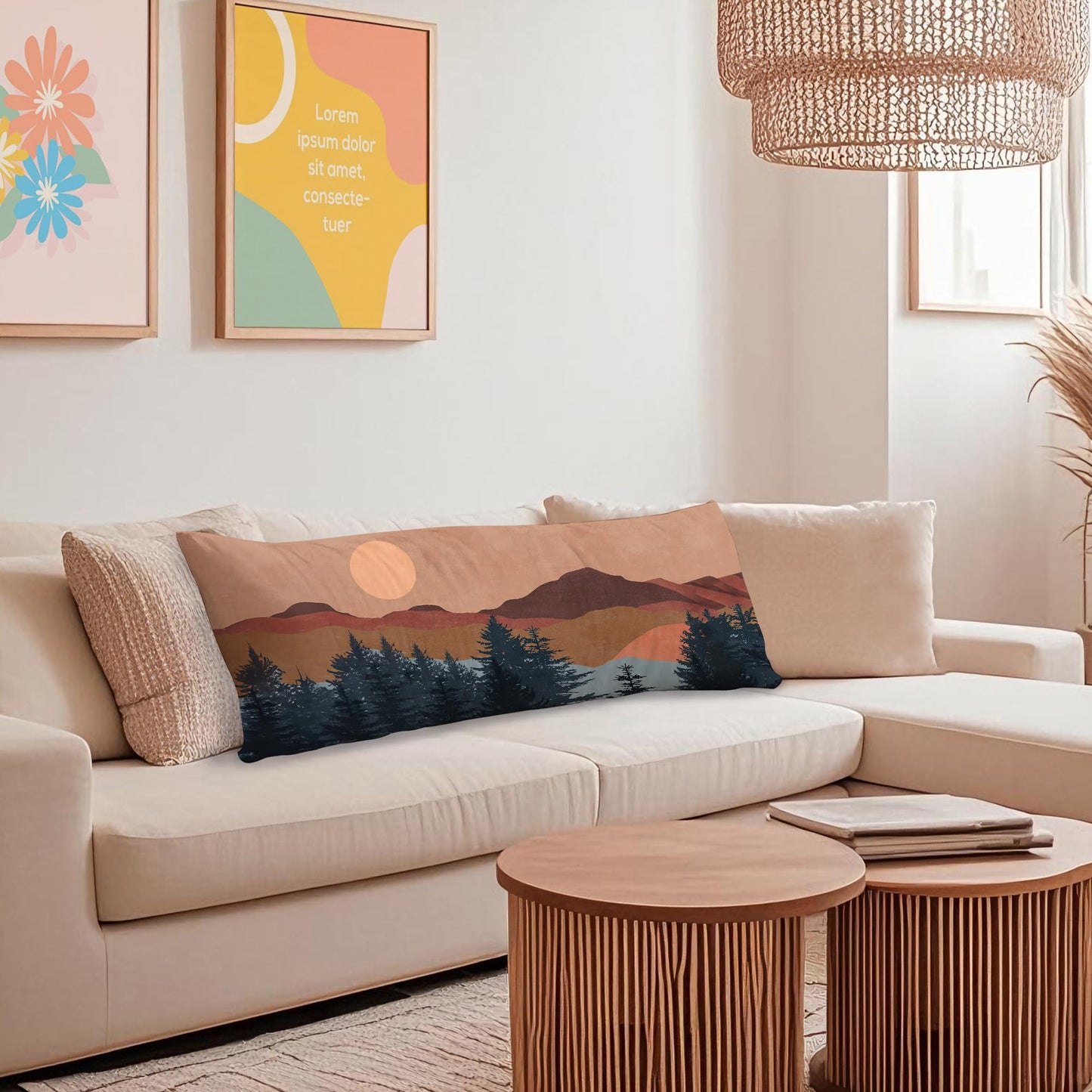 Boho Sun Sunshine 21x54 Body Pillow Cover Case, Modern Neutral Boho Horizontal Sun Sunset Sunrise Decorative Long Hug Pillow Cases for Bed Couch BST220