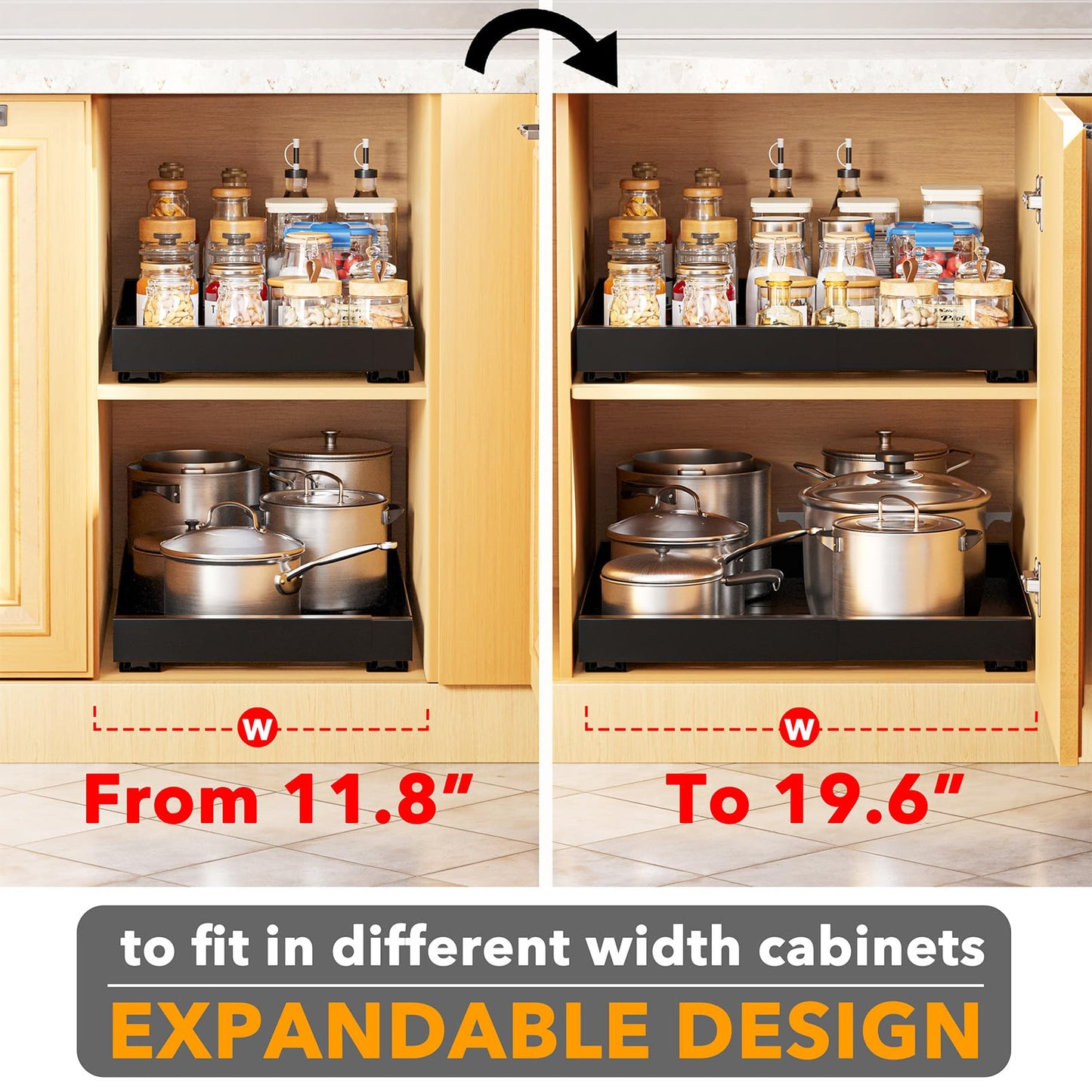 SpaceAid Pull Out Cabinet Organizer, 1 Pack Expandable 11.8"-19.6" (Need to Pull to Wide) N26