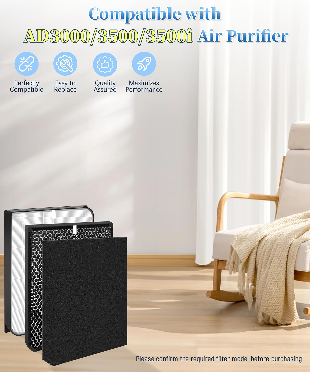 3500 Replacement Filter Compatible With Air Doctor 3000, 3500, 3500i Air Purifiers. Includes 2 Efficiency Filter, 2 Activated Carbon Filters, 6 Per-Filters BST326H