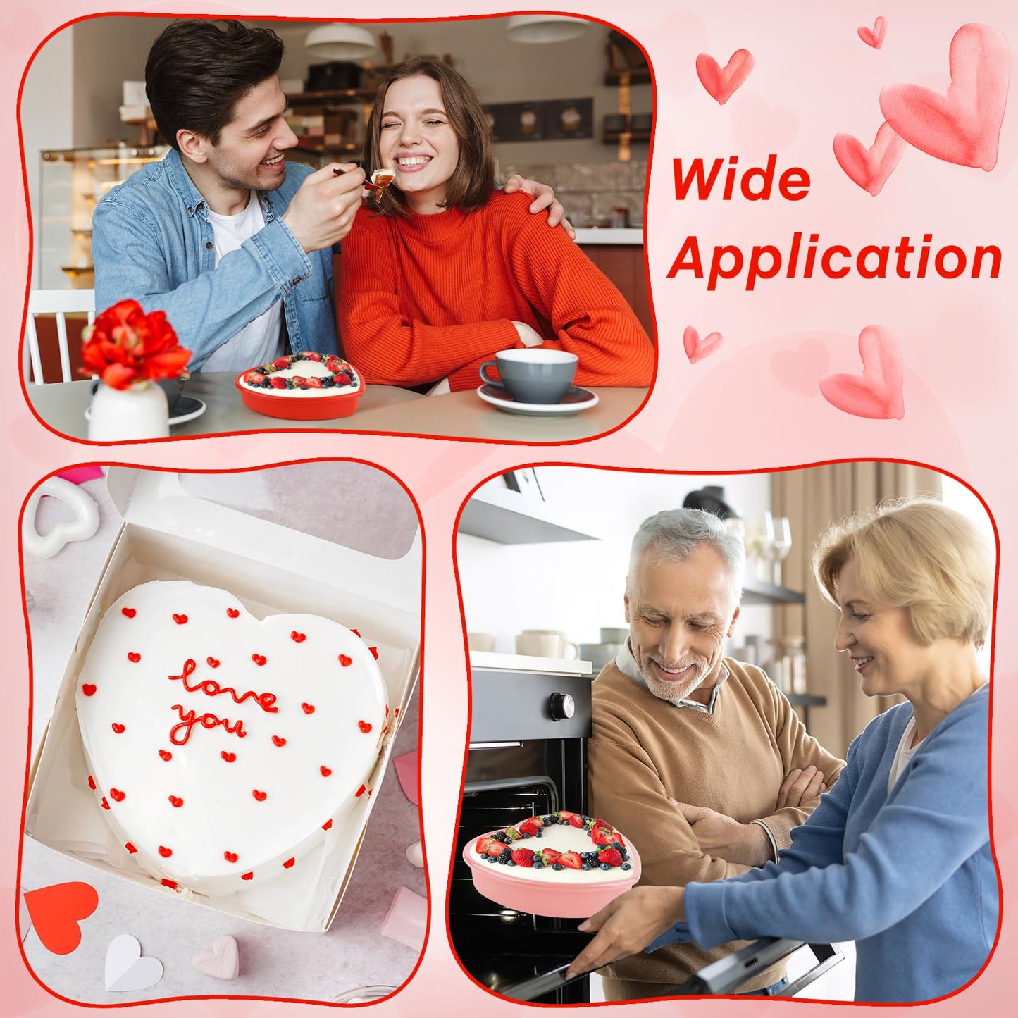 3 Pieces Silicone Heart Cake Pan, 5 8 10 inches Heart Shaped Cake Pan Nonstick Cheesecake Mold Reusable Food Grade Silicone Baking Mold for Baking Brownie Valentine Mother Wedding Birthday Day, Red BST326H