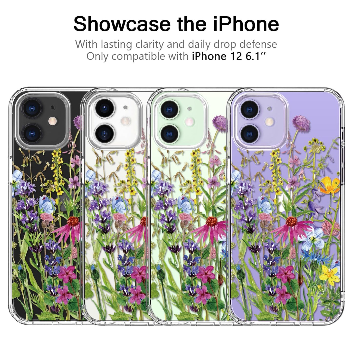 bicol for iPhone 12 Pro Max Case with Screen Protector and Camera Lens Protector - Fashionable Flower Floral Designs for Women Girls - Shockproof Acrylic Clear Phone Cover 6.7" - Blooming Flowers WN420