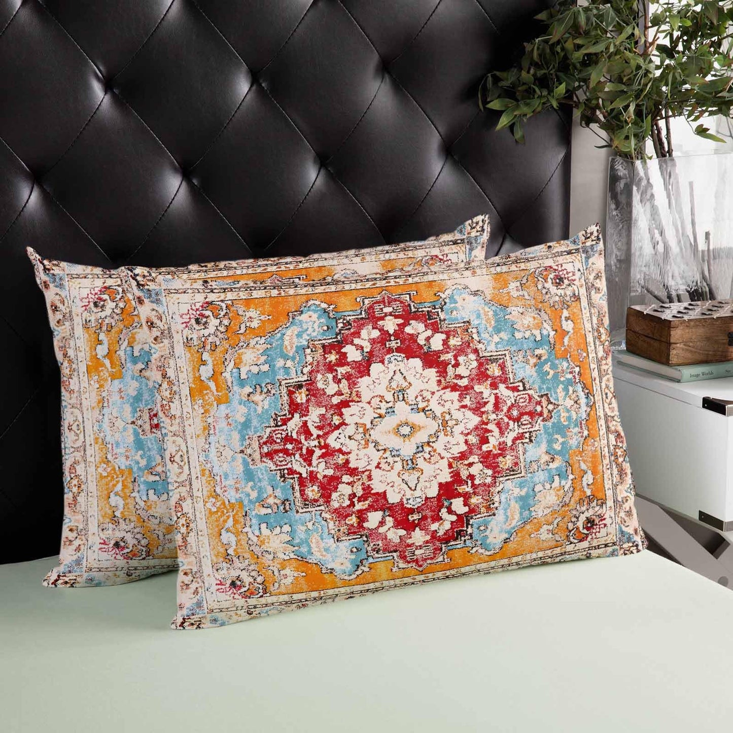 T&H XHome Pillow Covers 12x20 Inch Boho Style Orange Vintage Art Carpet Soft Brushed Microfiber Pillowcases with Hidden Zipper Closure Bed Pillow Shams for Bedroom Sofa Car BST202