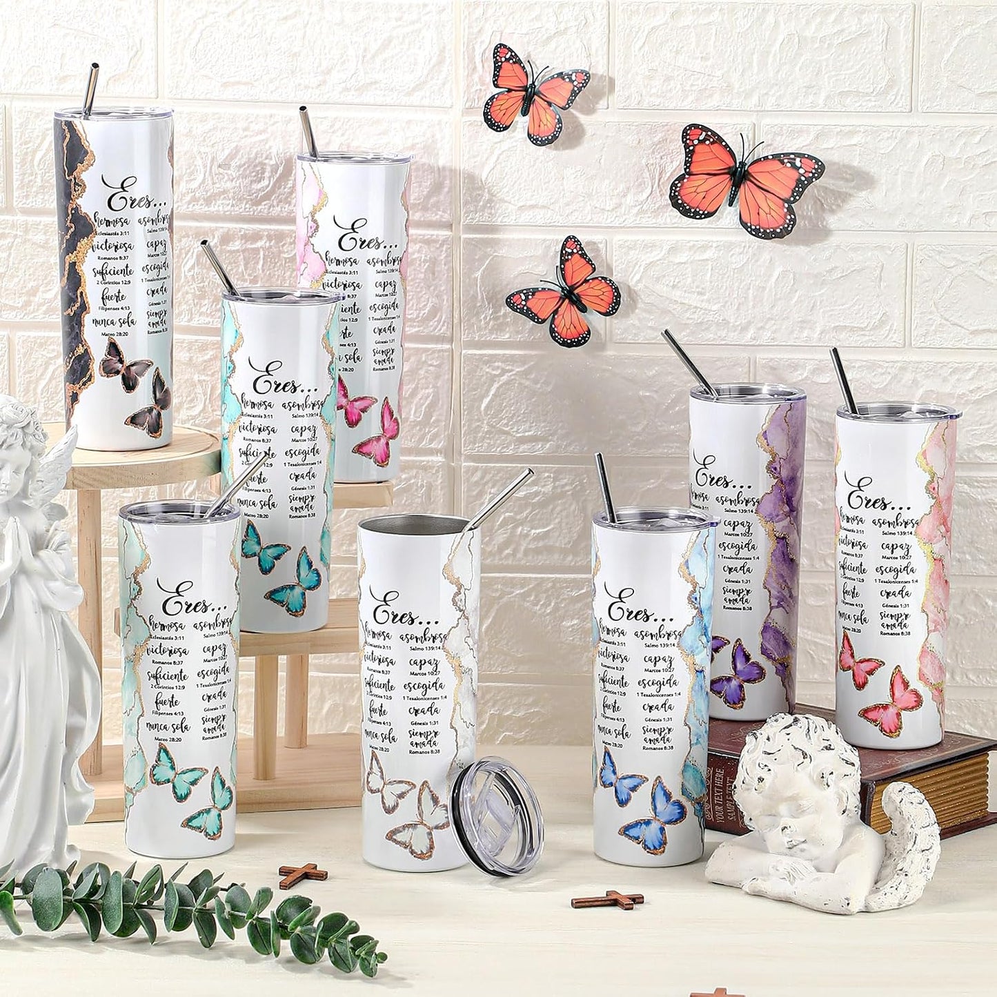 Patelai 8 Pack Christian Tumblers Bulk for Women, Bible Verse Cups, Church Group Gifts, Spanish Christian Gift Religious Gift for Women, Bible Study, VBS, Sunday School, Nurse, Teacher BST326H