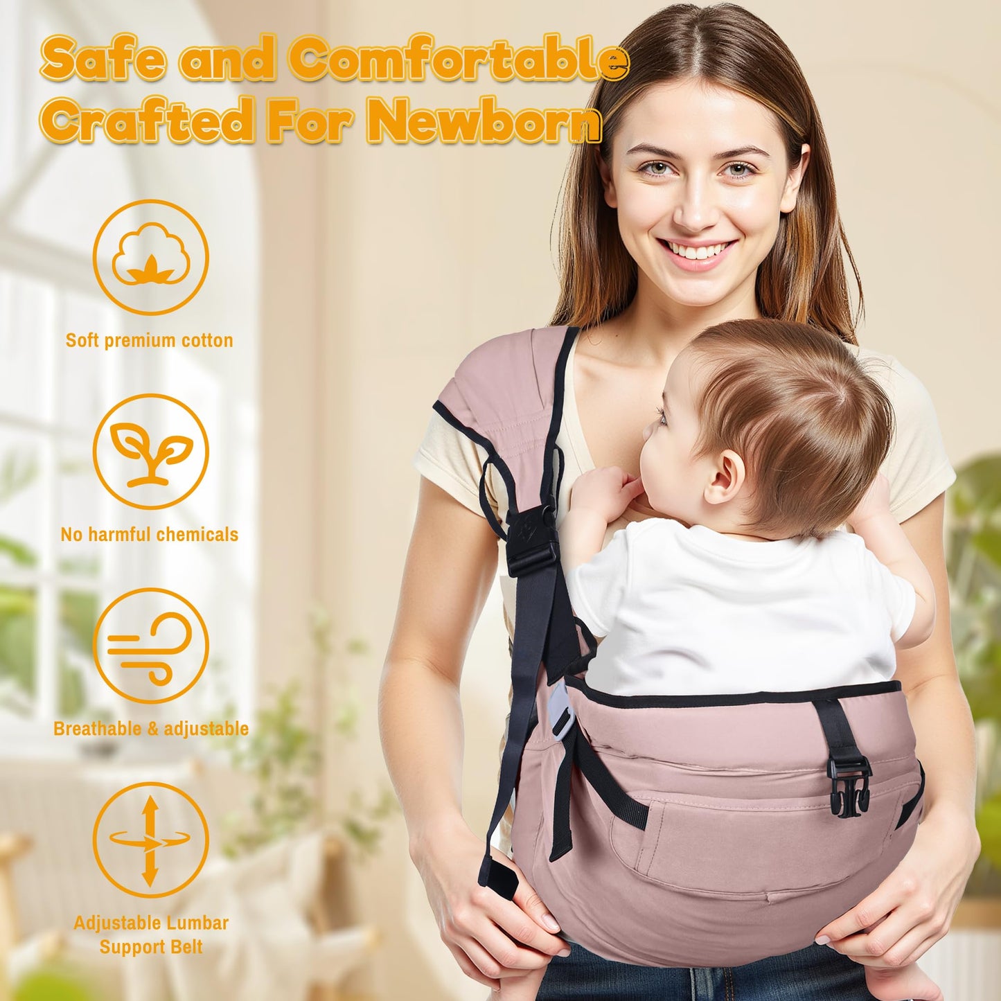 Baby Carrier Newborn to Toddler,Adjustable & Lightweight Baby Sling Carrier,Toddler Carrier 25-60 lbs,Ideal for Home,Shopping,and Travel WN420