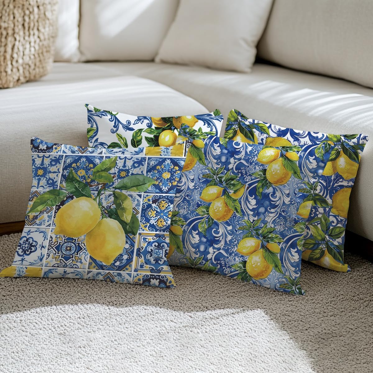 4 PCs Lemon Decor Pillow Covers 18x18, Italian Gifts Throw Pillow Covers | Italy Lemon Pillow Cases Decorative Pillow Protectors Living Room Bedroom Office Home Decor for Cushion Car Bed BST202