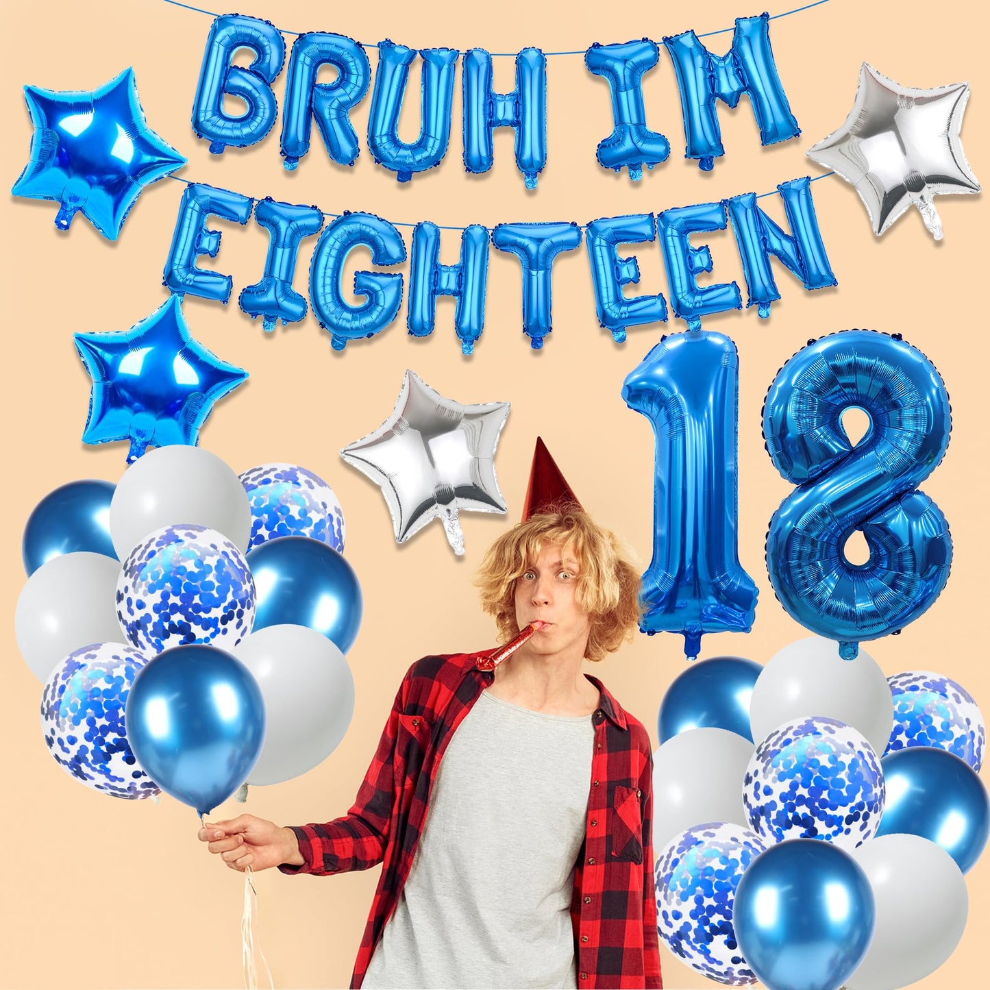 9th Birthday Decoration Balloon Banner - 33 Pcs Blue Bruh Im Nine Letter Banners Number 9 Star Foil Latex Balloons for Boys And Girls Happy Birthday Celebration Party Decor Supplies BST326L