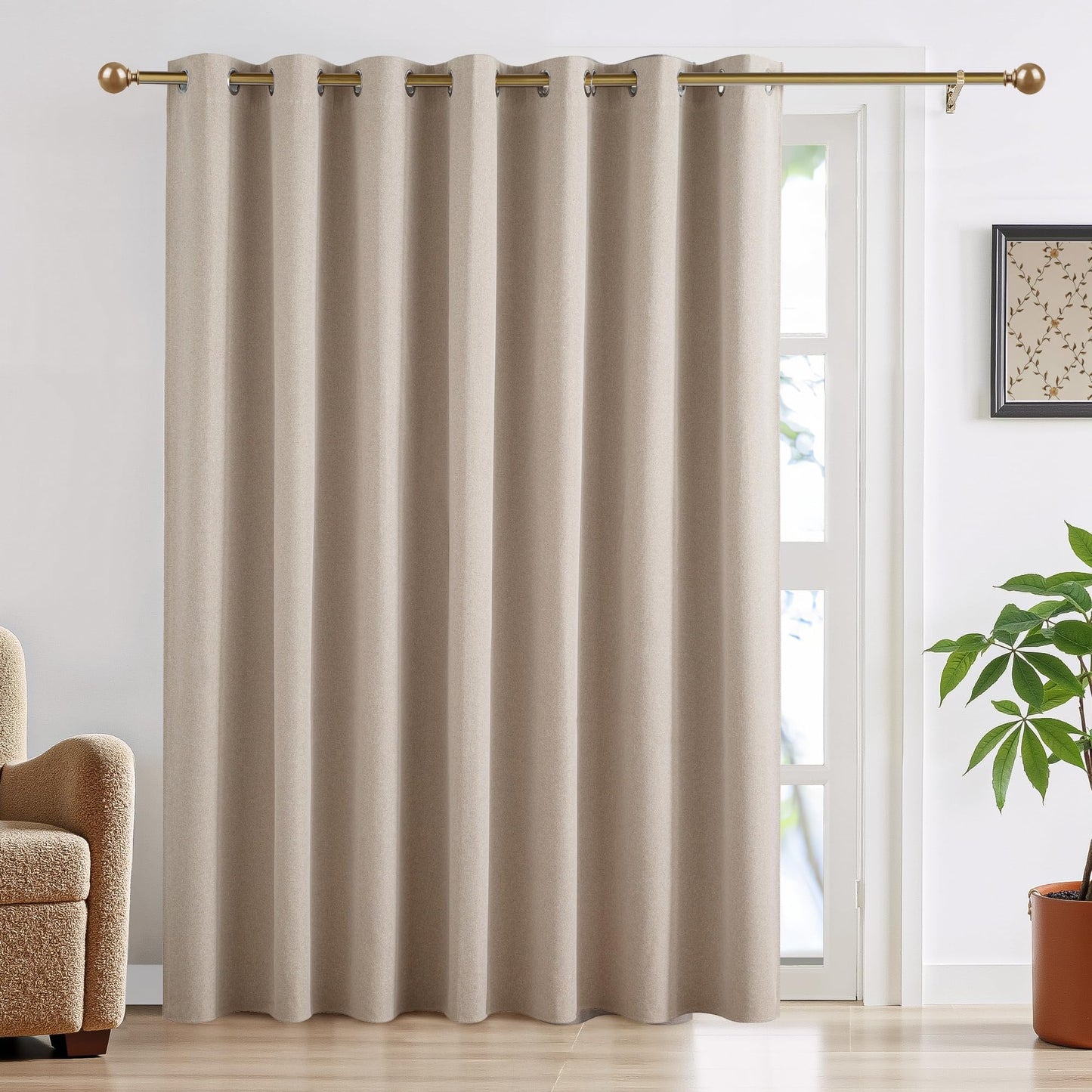 RYB HOME 100% Blackout Curtain for Sliding Glass Doors, Extra Wide Thermal Insulated Privacy Linen Curtains for Bedroom/Patio Door/Living Room/Open Closet, Room Divider, Black, W100xL108, 1 Panel BST220