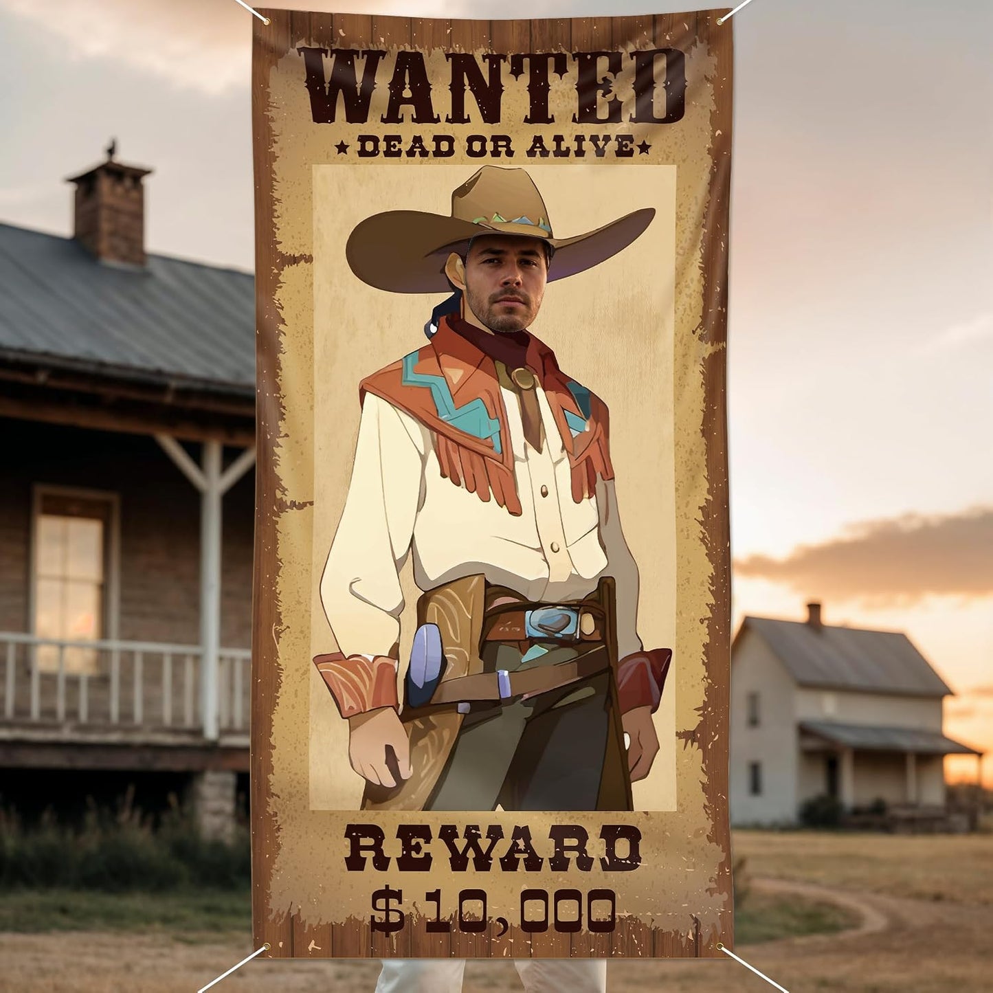 Western Party Decorations, Wanted Poster Backdrop Western Photo Booth Props Cowboy Photo Prop Backgroud for Cowboy Cowgirl Birthday My First Rodeo Party Photoshoot for Adult BST326L