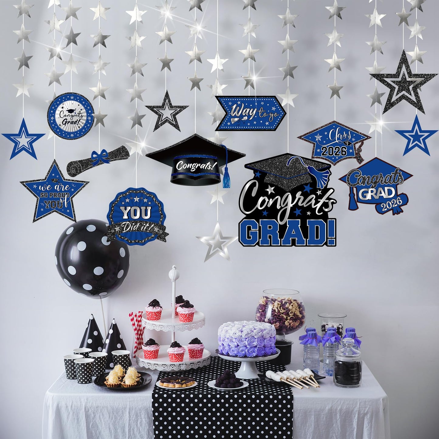 Yisong 14 Pcs Graduation Garland Class of 2026 Graduate Decoration Diploma Hat Star Congrats Garland Banner Congrats Grad Streamers Backdrop for Graduation Party Supplies College Grad Decor(Red) BST202