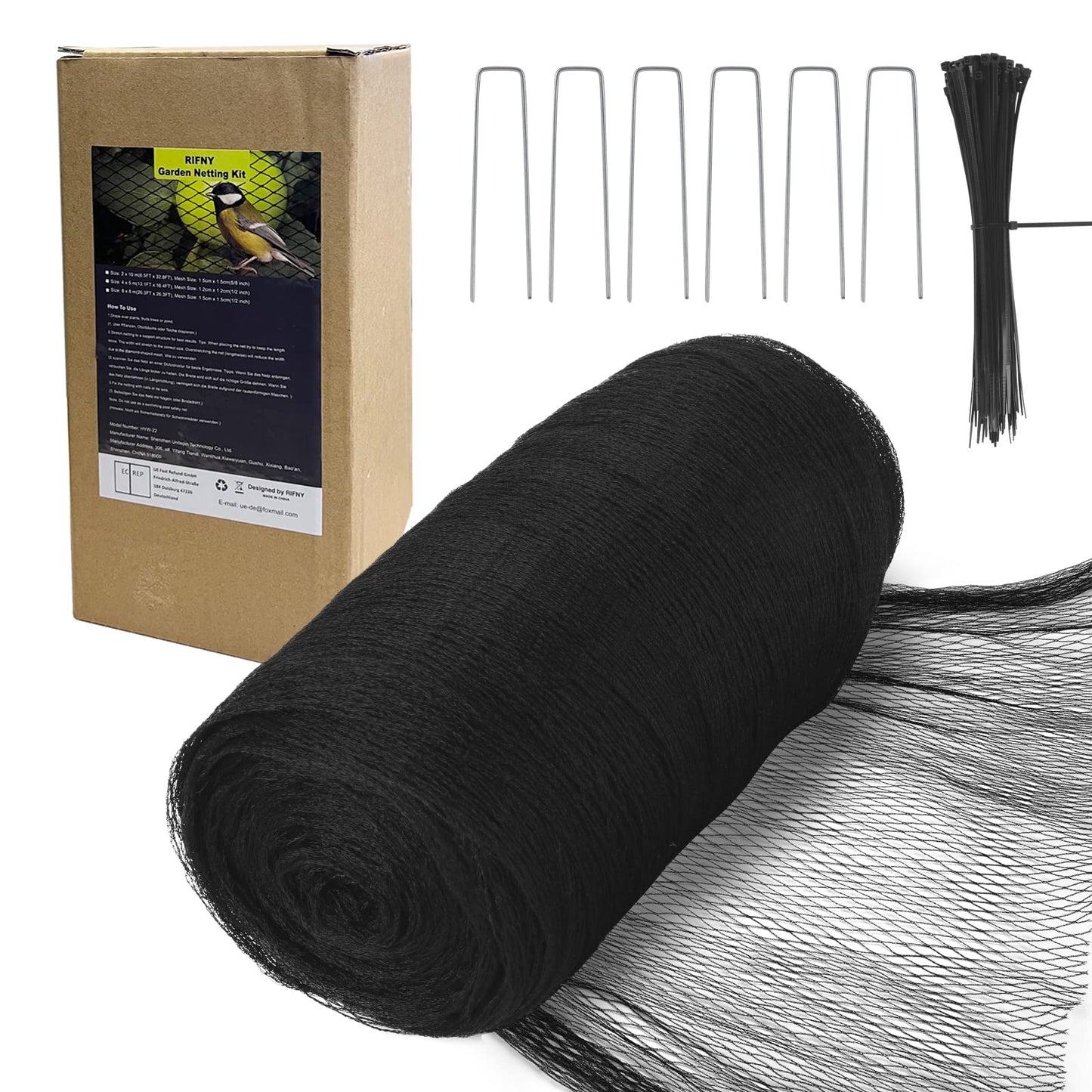 Bird Netting for Garden - 13 x 40 FT Heavy Duty Anti Bird Netting Mesh with Ties and Landscape Staples for Vegetable, Fruit Trees & Other Plants, Lasting Against Birds Deer Squirrels and Poultry