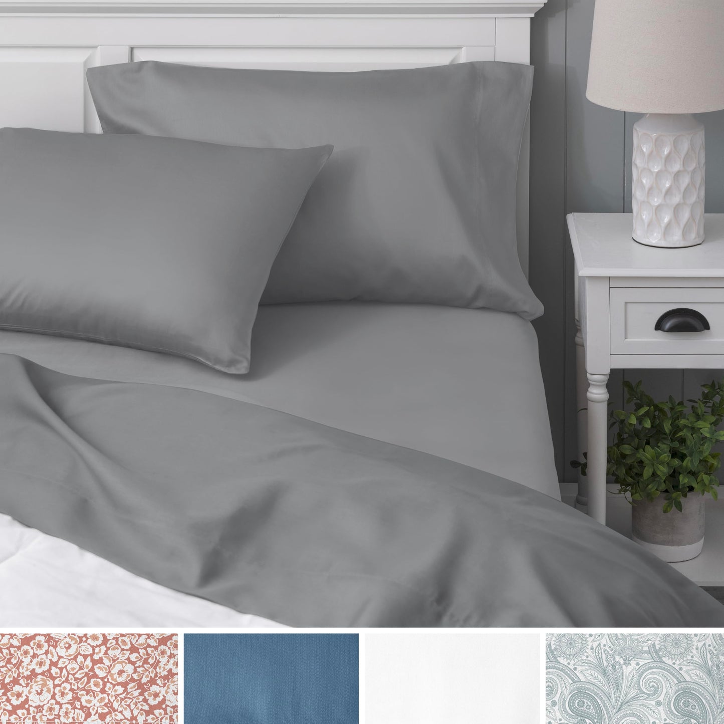 Welhome Twin Size Bed Sheet Set, 100% Cotton Percale Deep Pocket Super Soft Bedding Set, Cooling, Breathable & Extra Soft, Ethereal Paisley BST220