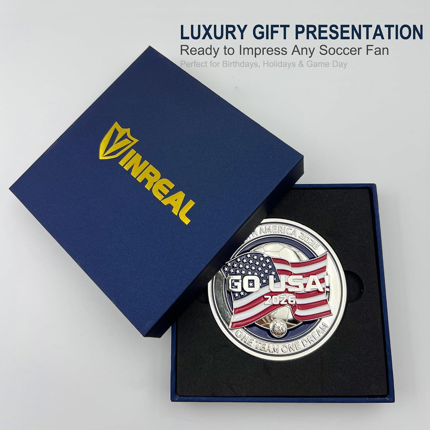 VINREAL GO USA Soccer Fridge Magnet, 3D Zinc Alloy Gift Box | 3D zinc alloy fridge magnet for USA soccer fans, watch parties, lockers, offices, and game-day gifting. BST202