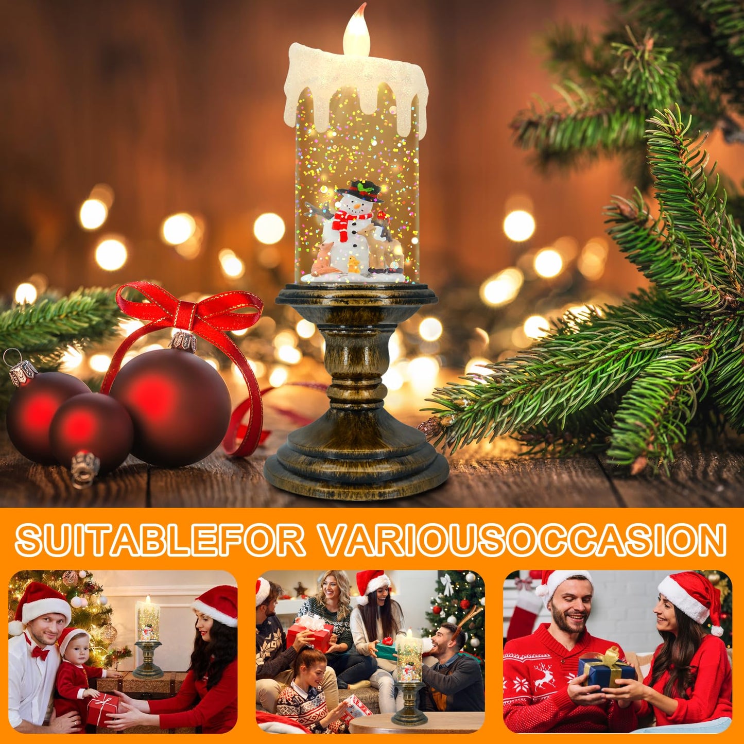AOMIL Christmas Flameless Candles, Flickering LED Candles with Timer, Snow Globe Candle Lights for Christmas Decorations BST220