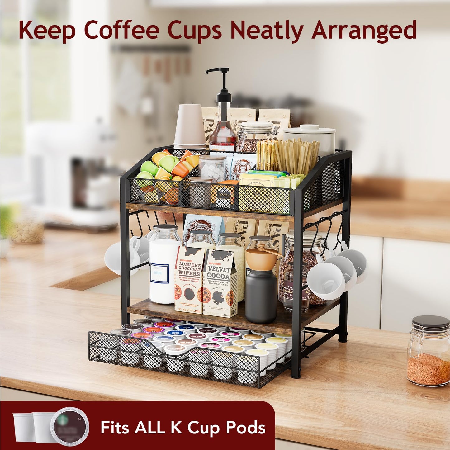 Homsorout Coffee Bar Organizer - Countertop Coffee Station N28