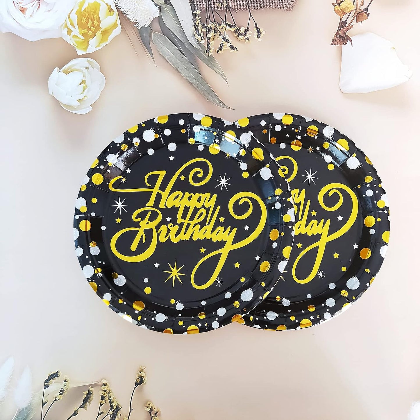 16th Birthday Party Supplies Disposable Tableware Napkins and Plates,Black and Gold Napkins and Plates Set for 16th Girl Birthday Party Decoration Service 20 BST326L