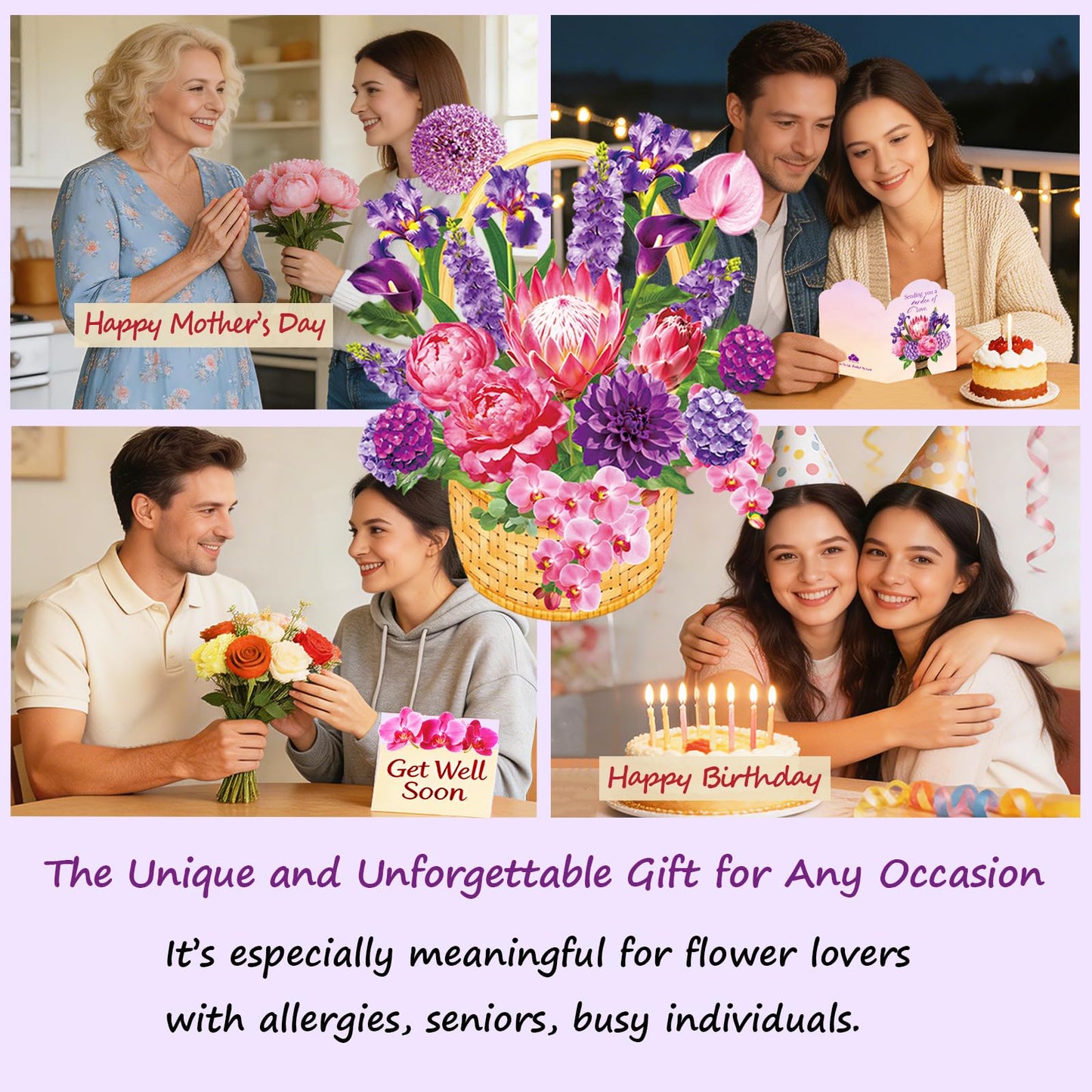 Pop Up Greeting Cards, Dahlia Paper Flower Bouquets | Birthday,Mother's Day, Thank You, Get Well, Anniversary,Include Note Card & Envelope WN420