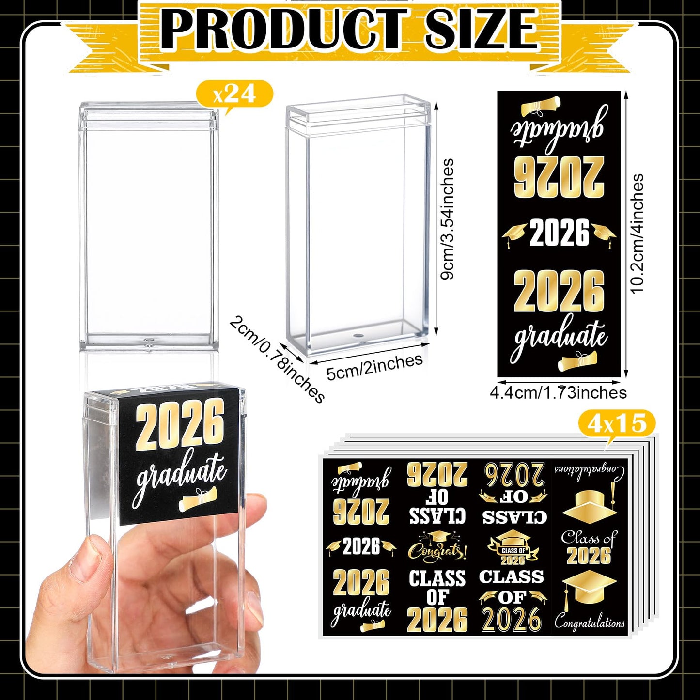 AceOrbit 2026 Graduation Candy Jar Bulk for 24 Guest 3.54 Inch Empty After Dinner Candy Tube Buffet Container Acrylic Box with Sticker for Class of 2026 End of Year Gifts Multi-item Party Favor(Blue) WN420