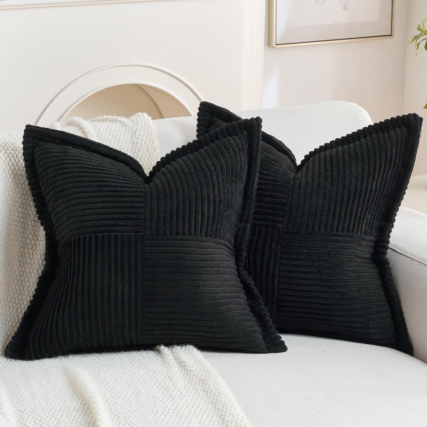 HAUSSY Pack of 2 Corduroy Throw Pillow Covers26x26 Inch, Rust | Decorative Striped Soft Boho Farmhouse Pillowcases, Machine Washable, Couch Bed Sofa Living Room Home Decor, No Insert BST202