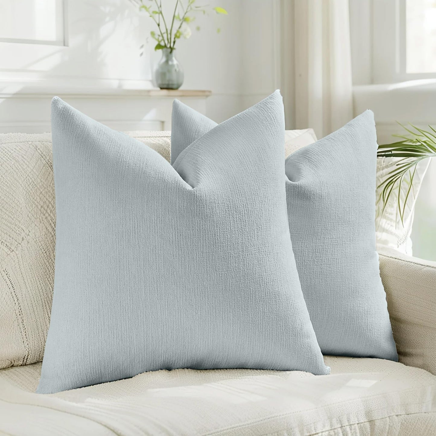 HAUSSY Pack of 2 Faux Linen Pillow Covers 26x26 Inch, Decorative Throw Pillows Soft Boho Neutral Cushion Covers Home Decor Modern Pillowcase for Couch Living Room Sofa Bed, Natural Linen (Covers Only) BST220
